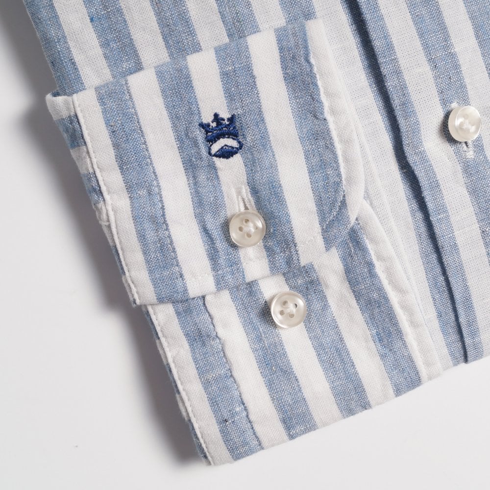 Thomas Linen Blend Stripe Shirt - Blue