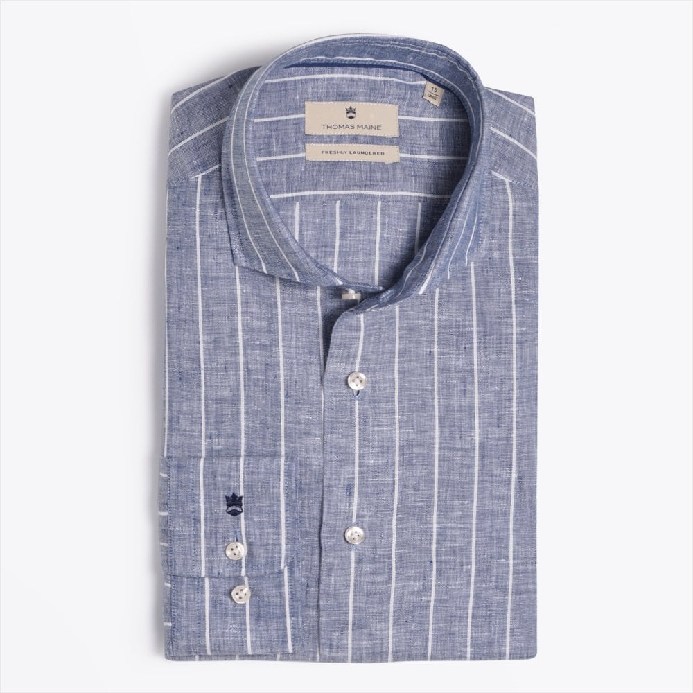 Thomas Linen Stripe Shirt - Blue