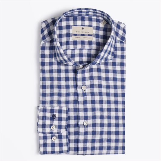 Linen Gingham Check Shirt - Navy/White