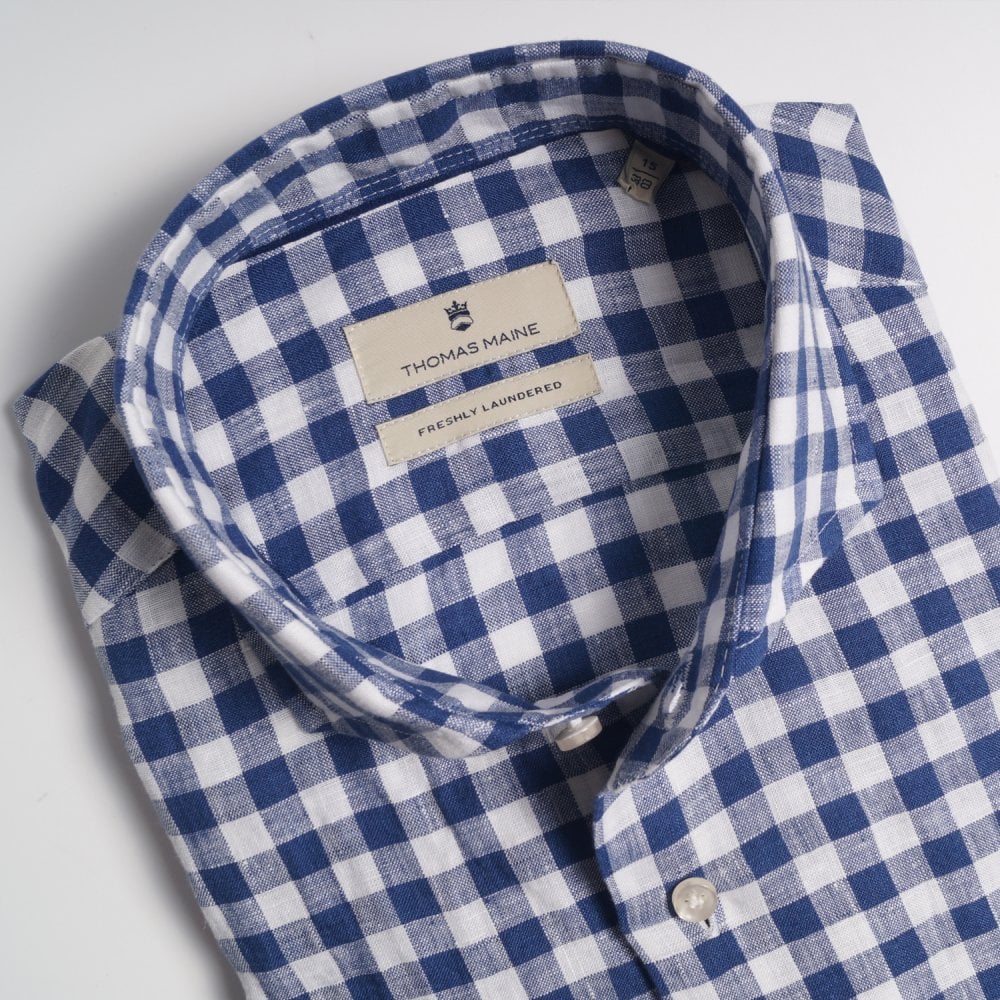 Linen Gingham Check Shirt - Navy/White