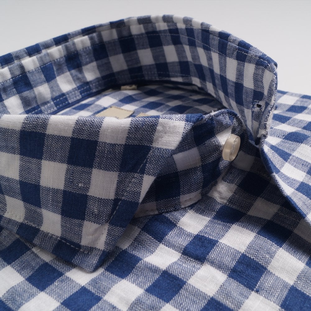 Thomas Linen Gingham Check Shirt - Navy/White
