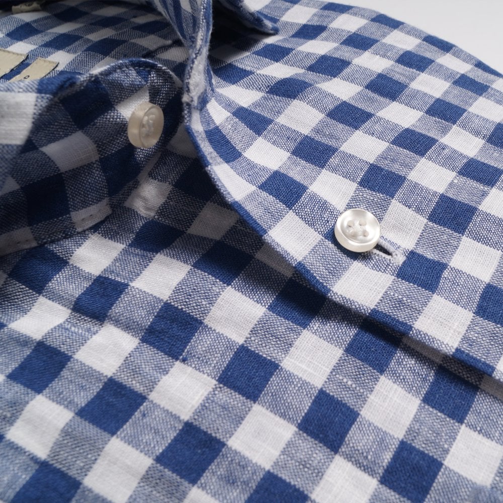 Linen Gingham Check Shirt - Navy/White