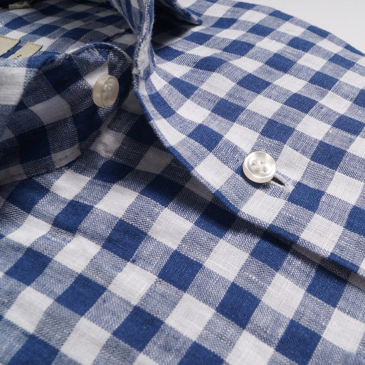 Linen Gingham Check Shirt - Navy/White