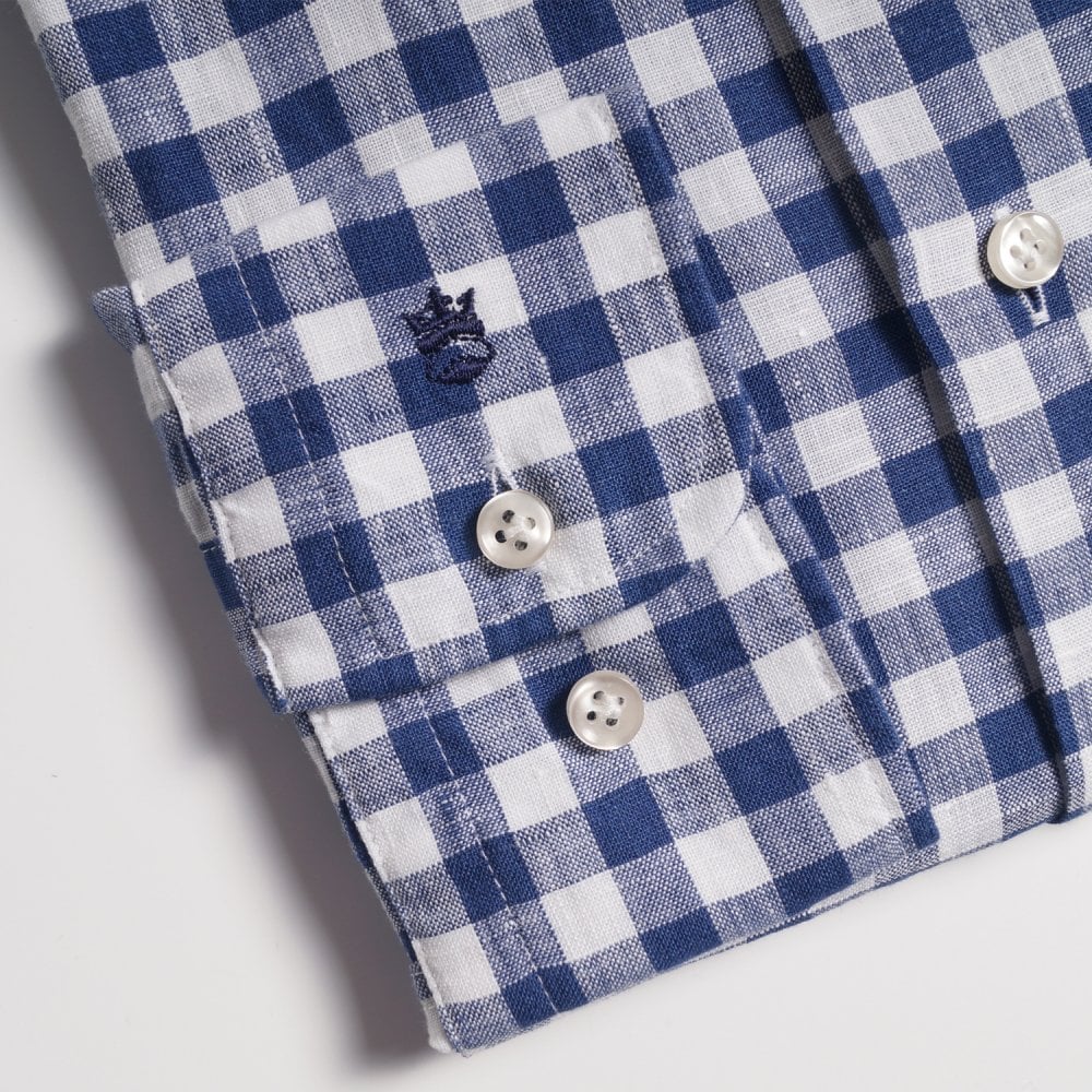 Thomas Linen Gingham Check Shirt - Navy/White
