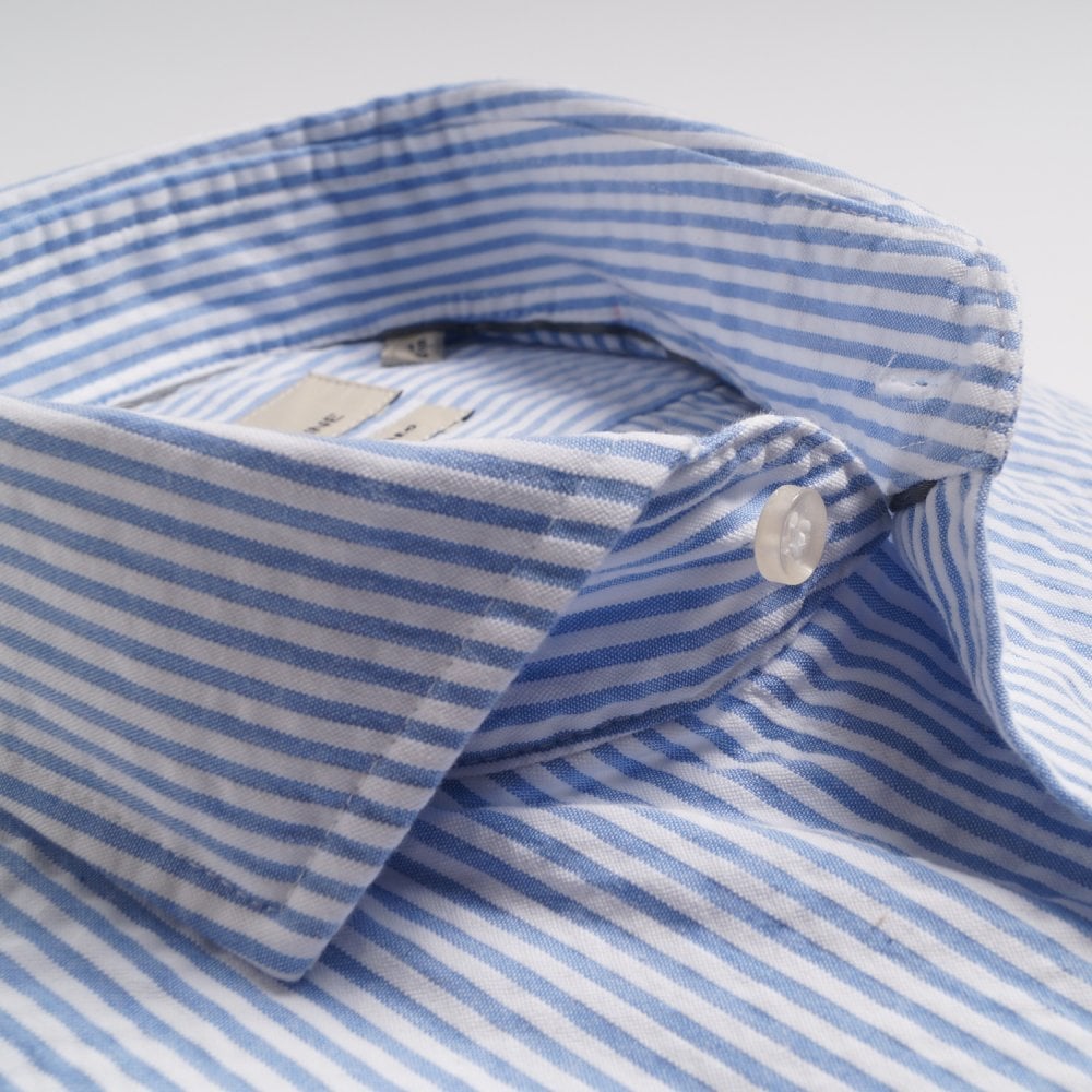 - Cotton Seersucker Stripe Shirt - Light Blue