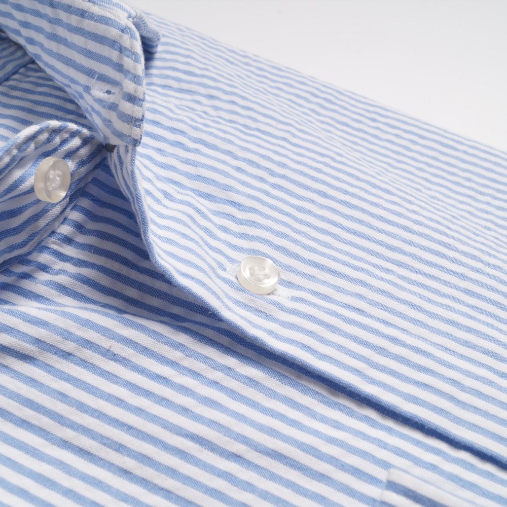 - Cotton Seersucker Stripe Shirt - Light Blue
