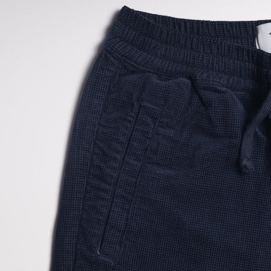 - Cotton Textured Trousers - Navy