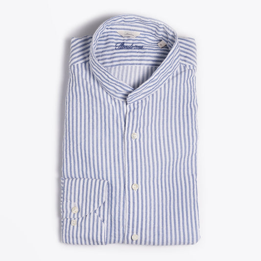 - Cotton Towelling Stripe Shirt - Blue/White