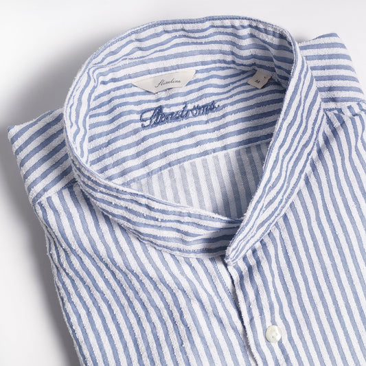 - Cotton Towelling Stripe Shirt - Blue/White