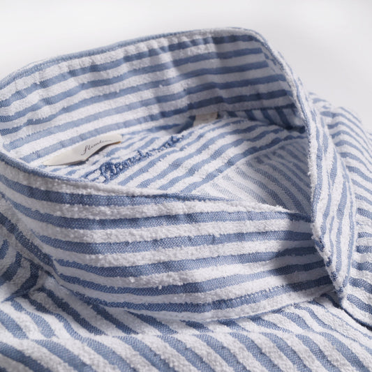 - Cotton Towelling Stripe Shirt - Blue/White