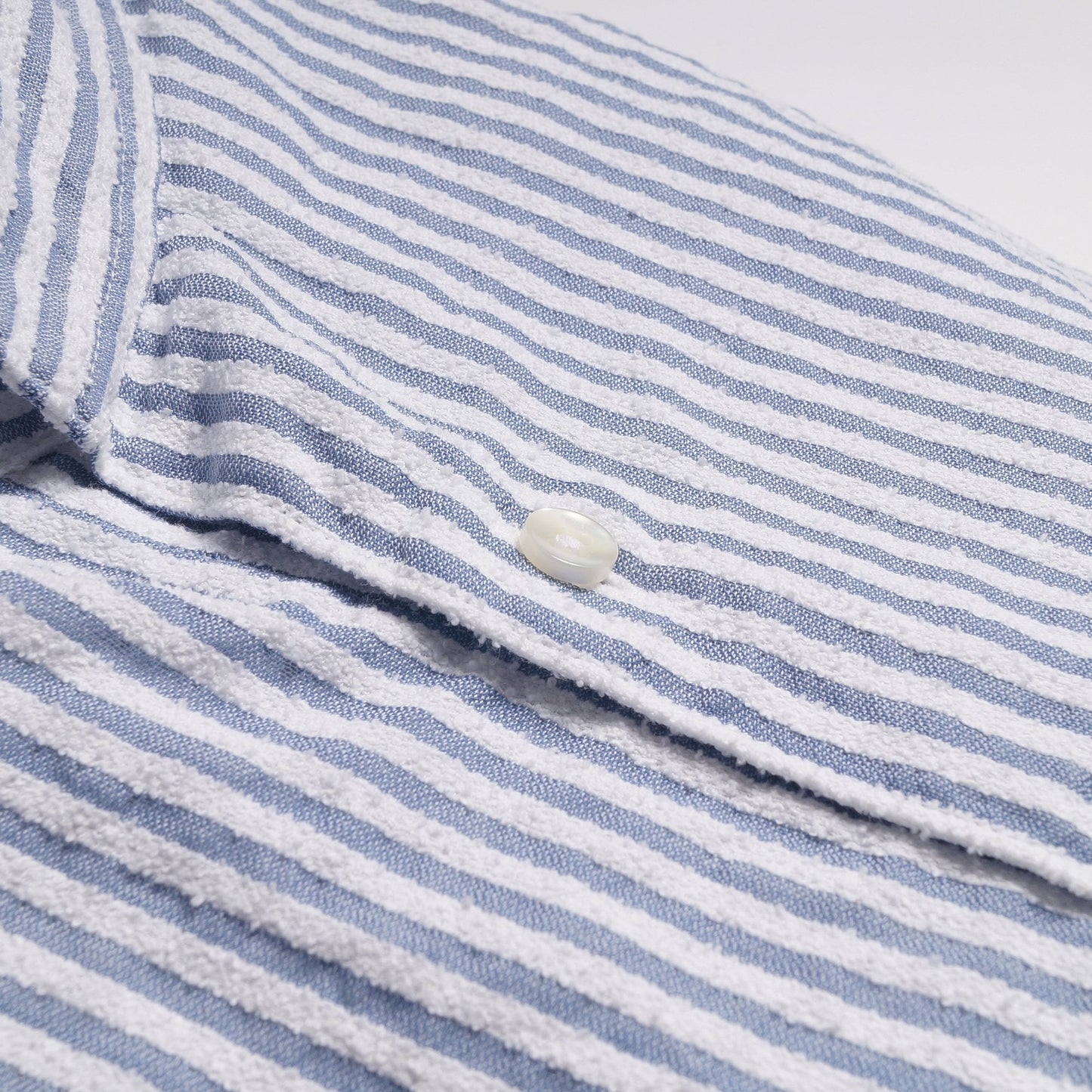 - Cotton Towelling Stripe Shirt - Blue/White