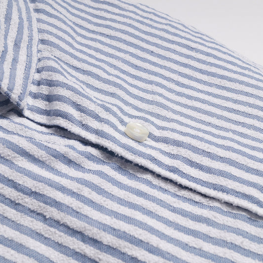 - Cotton Towelling Stripe Shirt - Blue/White