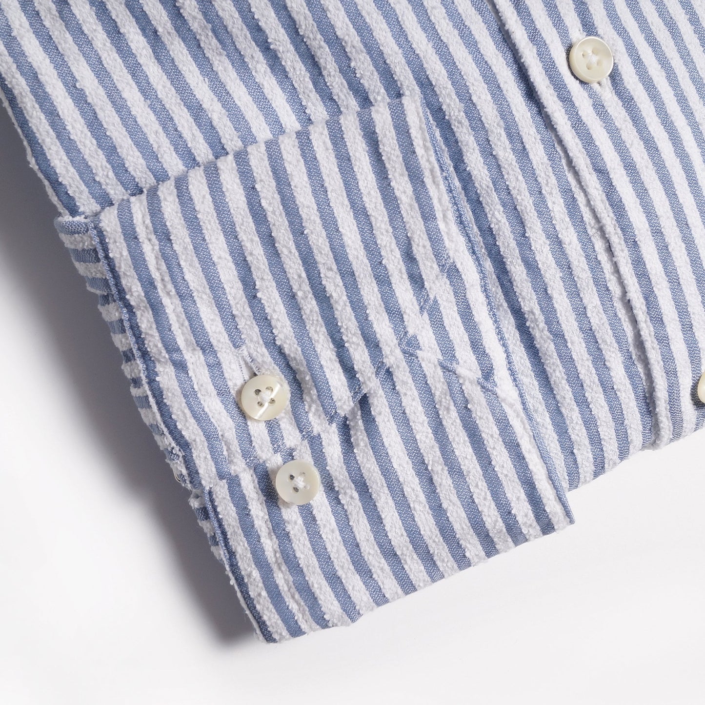 - Cotton Towelling Stripe Shirt - Blue/White