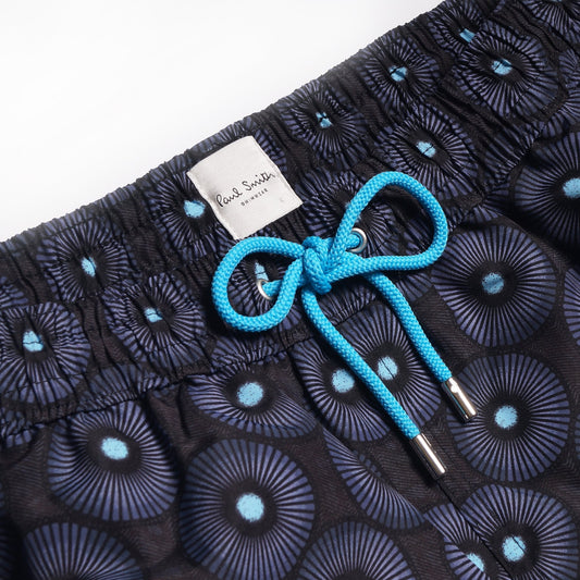 - 'Spiral Dome' Print Swim Shorts - Black/Blue