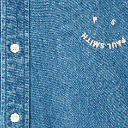 - Tailored-Fit Denim 'Happy' Shirt - Blue