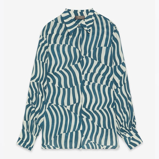 - Animal Print Long Sleeve Shirt - Dolphin