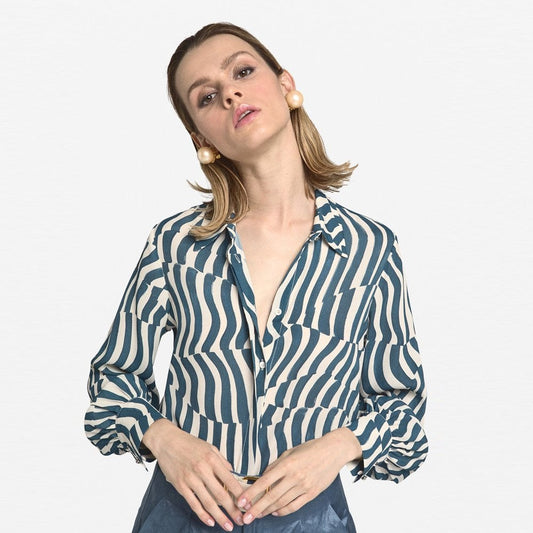 - Animal Print Long Sleeve Shirt - Dolphin