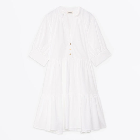 - Button Front Poplin Dress - White