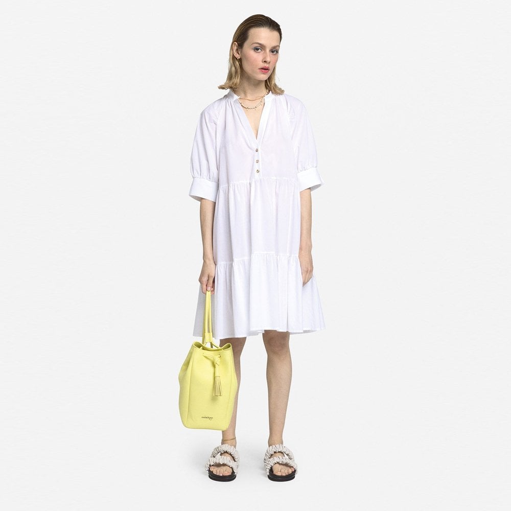 - Button Front Poplin Dress - White