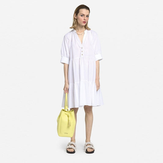 - Button Front Poplin Dress - White