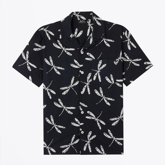 Edd - Dragonfly Print Shirt - Dark Navy