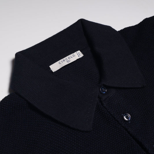 Knitted Spot Polo Shirt - Navy