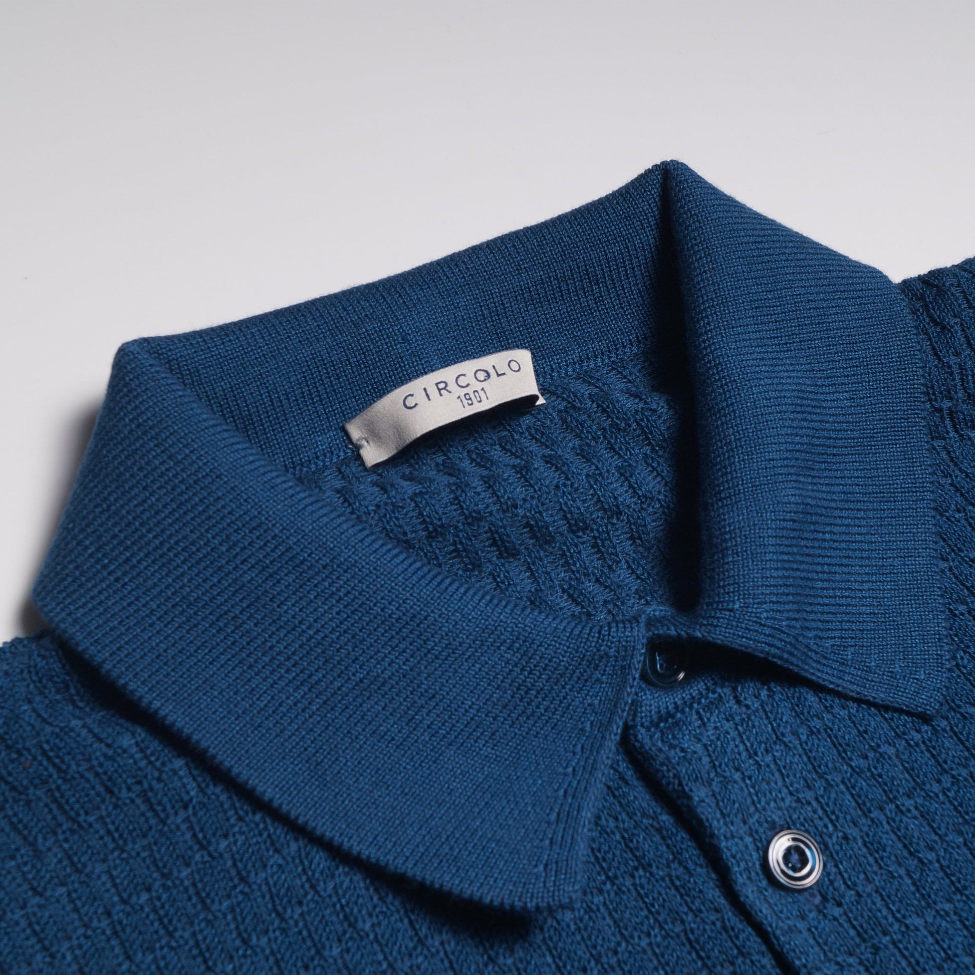 Circolo Knitted Grain Polo Shirt - Blue