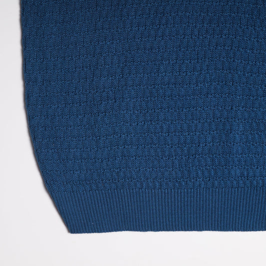 Knitted Grain Polo Shirt - Blue