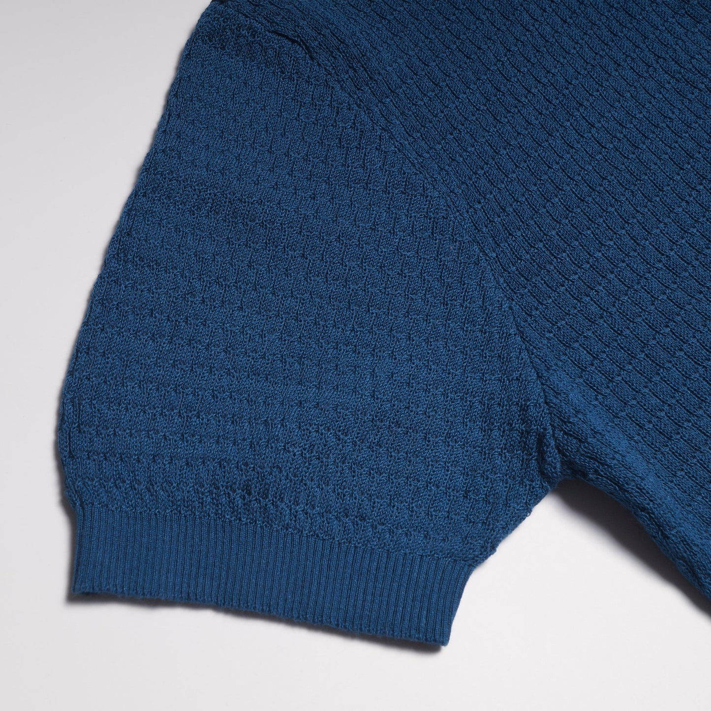 Knitted Grain Polo Shirt - Blue