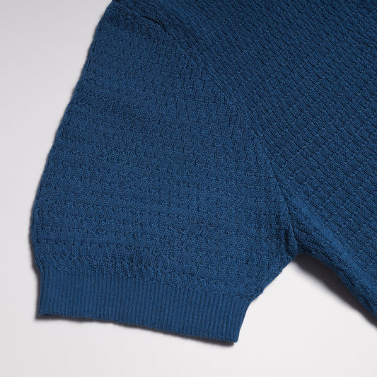 Knitted Grain Polo Shirt - Blue