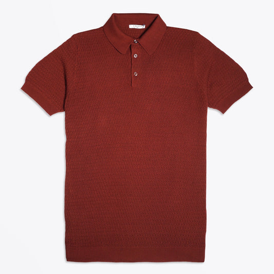 Knitted Grain Polo Shirt - Burnt Orange
