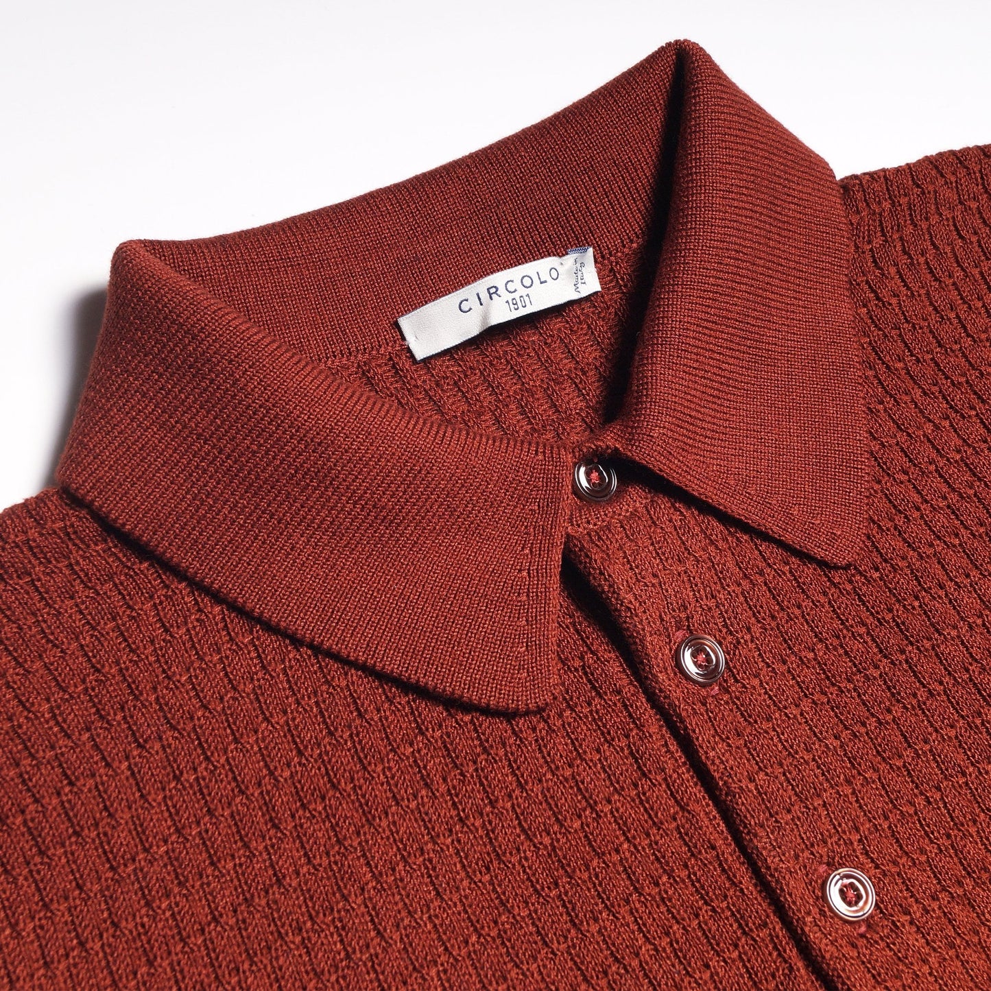 Knitted Grain Polo Shirt - Burnt Orange