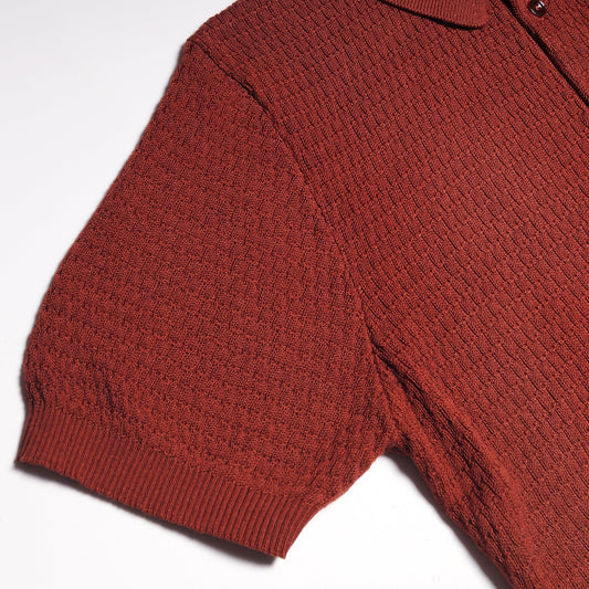 Knitted Grain Polo Shirt - Burnt Orange