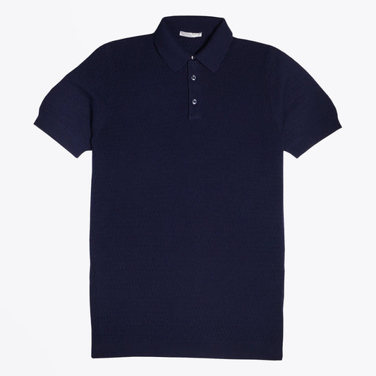 Knitted Grain Polo Shirt - Navy