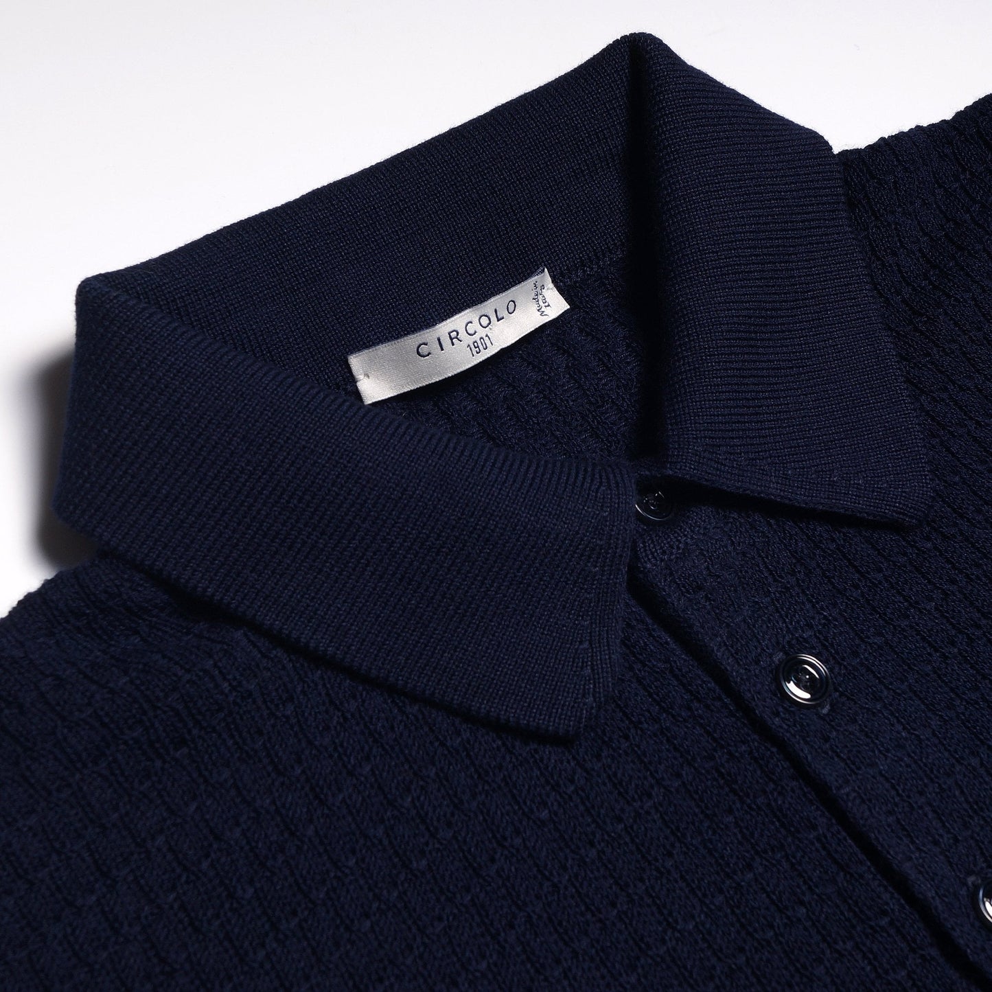 Knitted Grain Polo Shirt - Navy