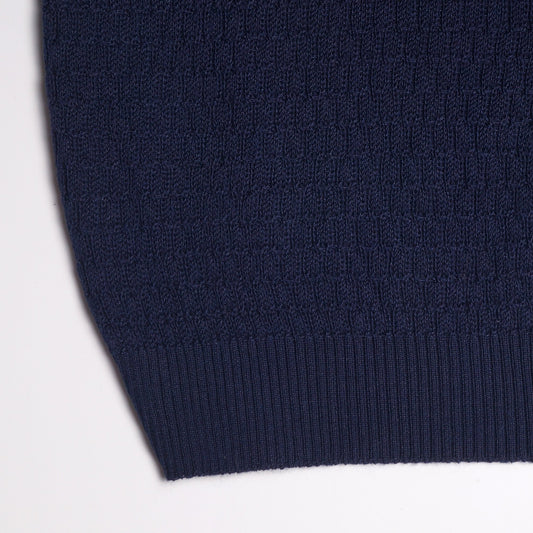 Knitted Grain Polo Shirt - Navy