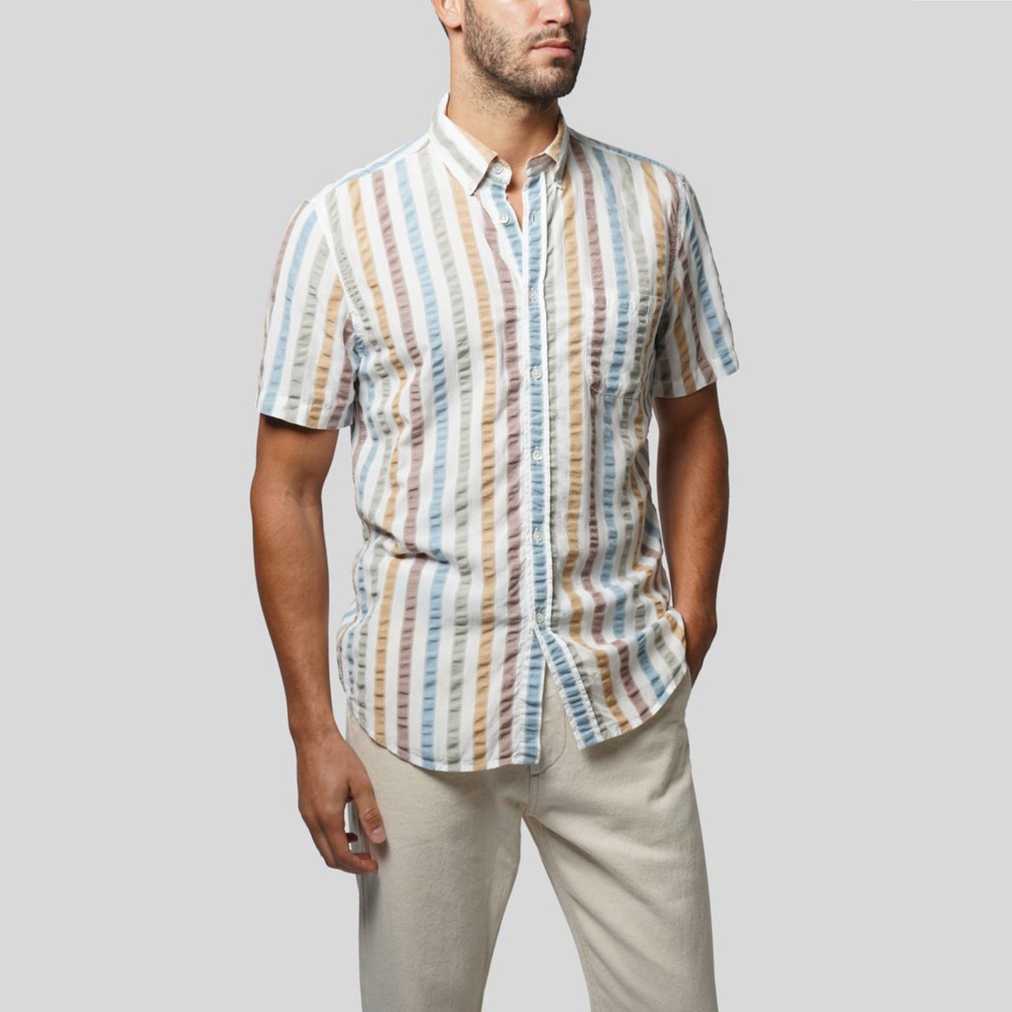 - Striped Short-Sleeve Shirt - Multi