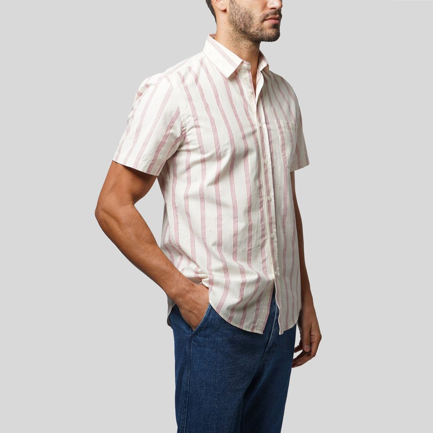 - Red Striped Short-Sleeve Shirt - Off-White