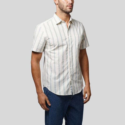 - Blue Striped Short-Sleeve Shirt - Off-White