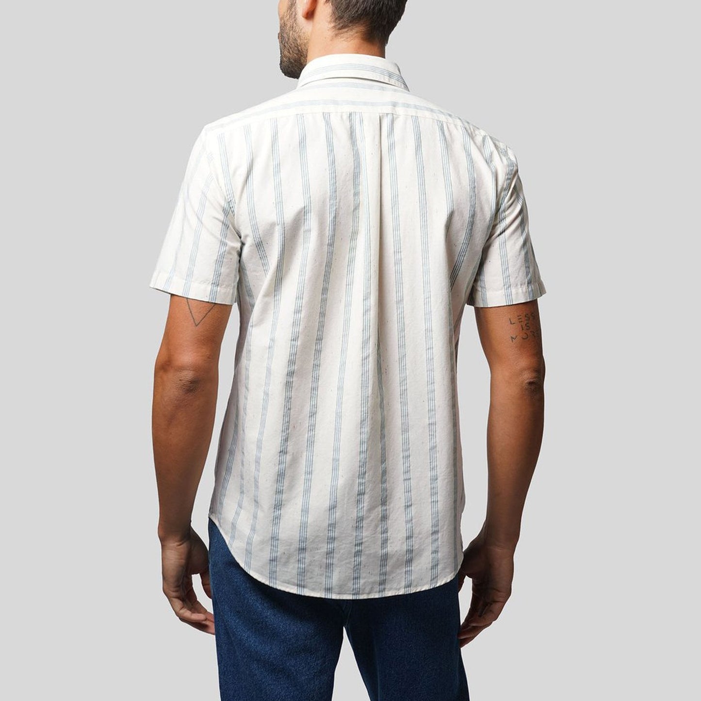- Blue Striped Short-Sleeve Shirt - Off-White