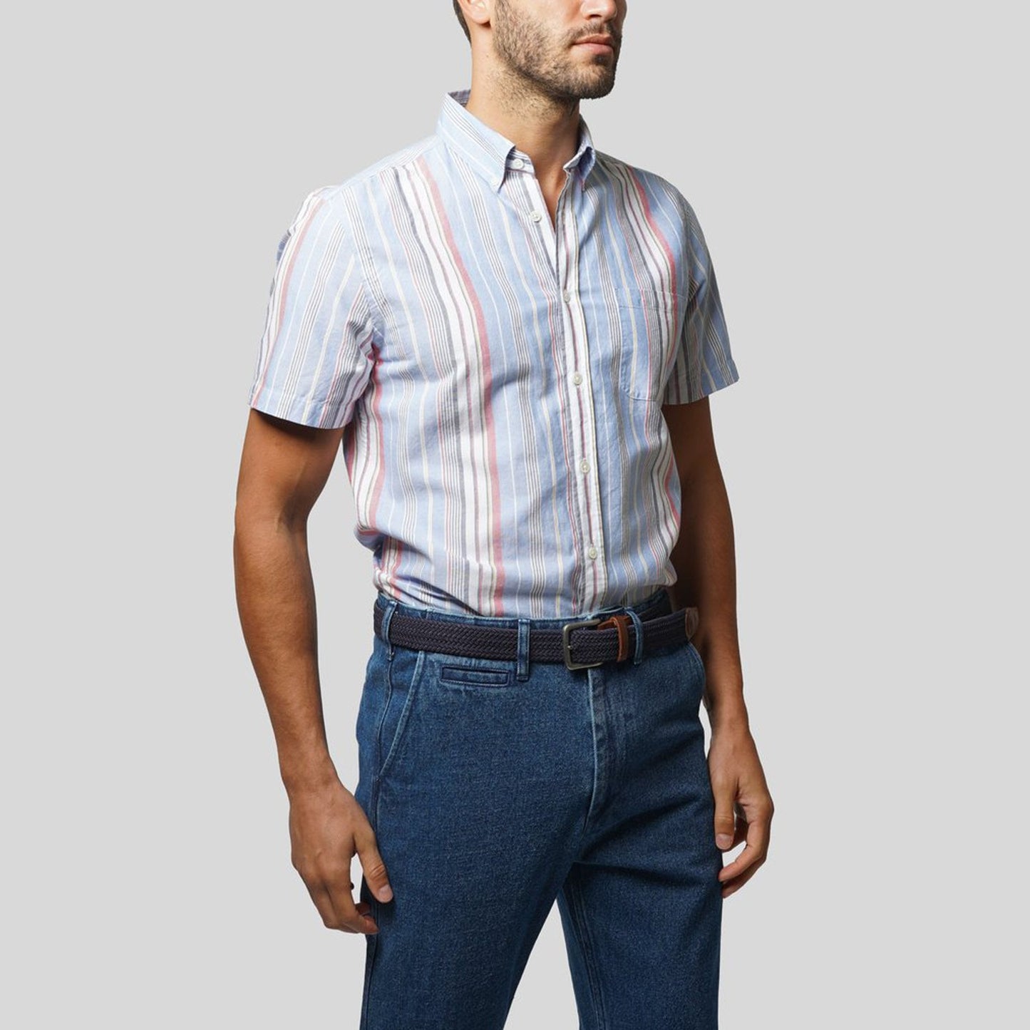 - Nautical Stripe Short-Sleeve Shirt - Blue