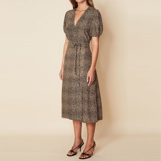 - Sumaia Wrap Midi Dress - Indi Animal Print