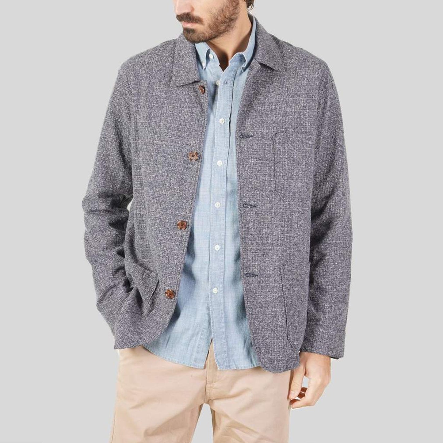 Linen-Blend Jacket - Blue