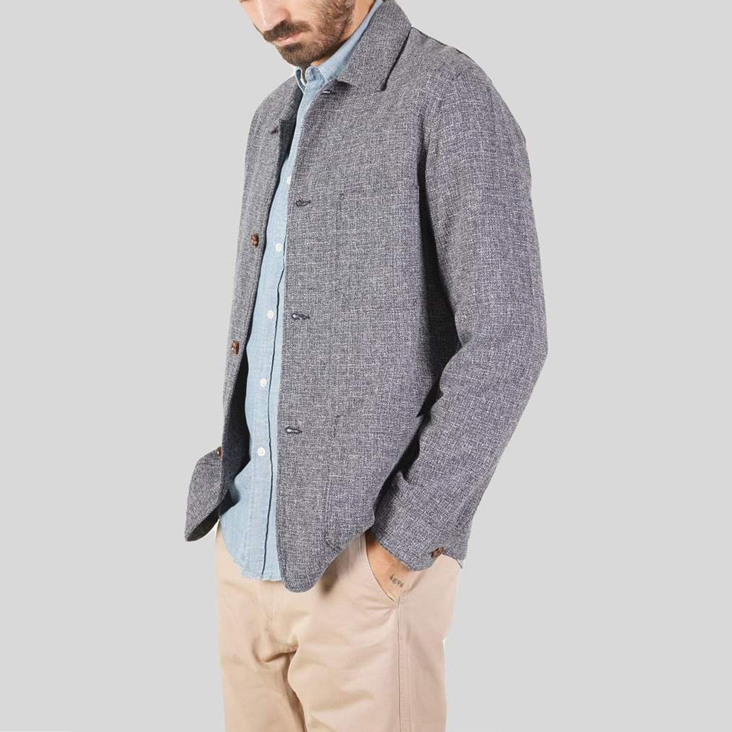 Linen-Blend Jacket - Blue