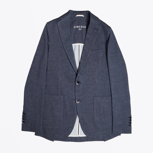 Woven Print Piquet Blazer - Navy/Blue