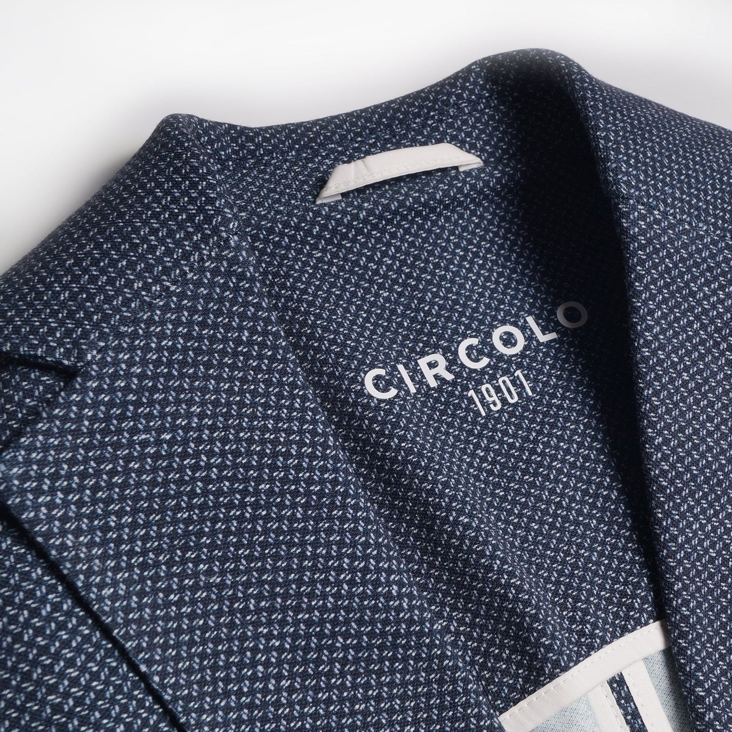 Woven Print Piquet Blazer - Navy/Blue