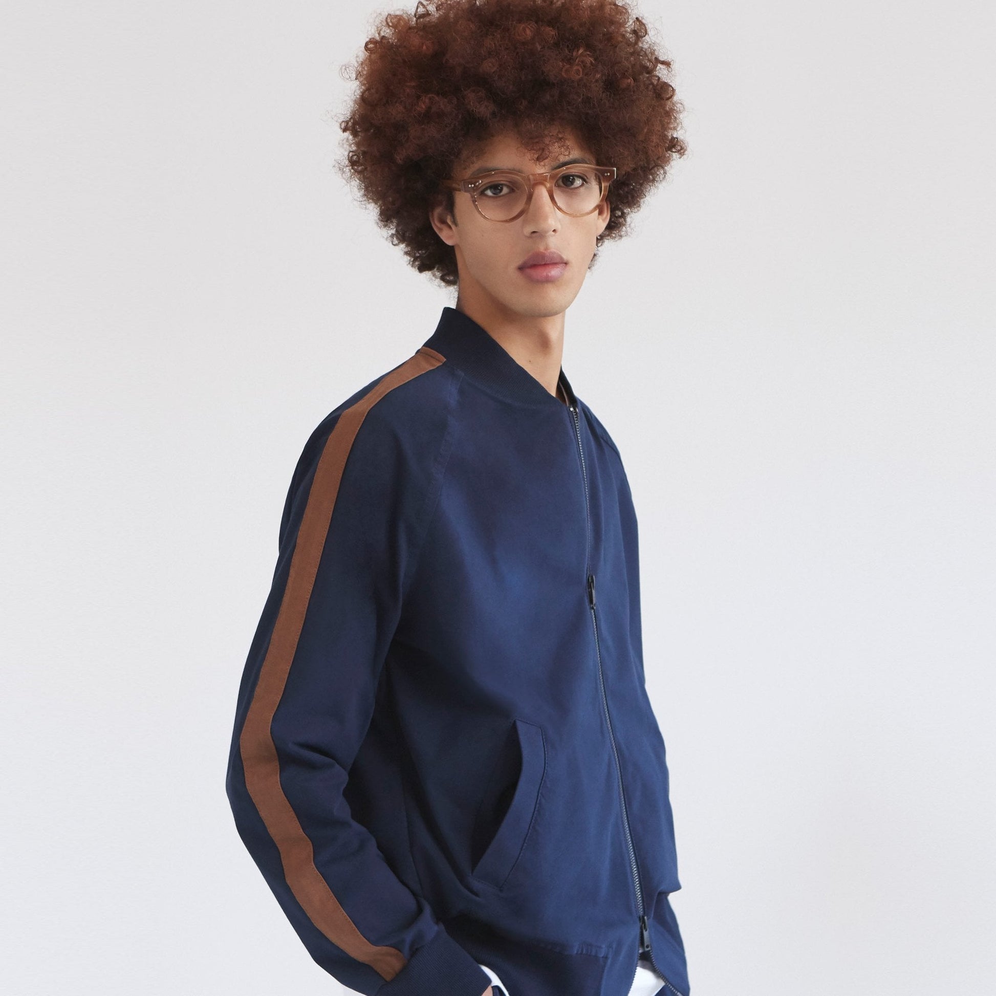 Circolo Jersey Stripe Jacket - Navy