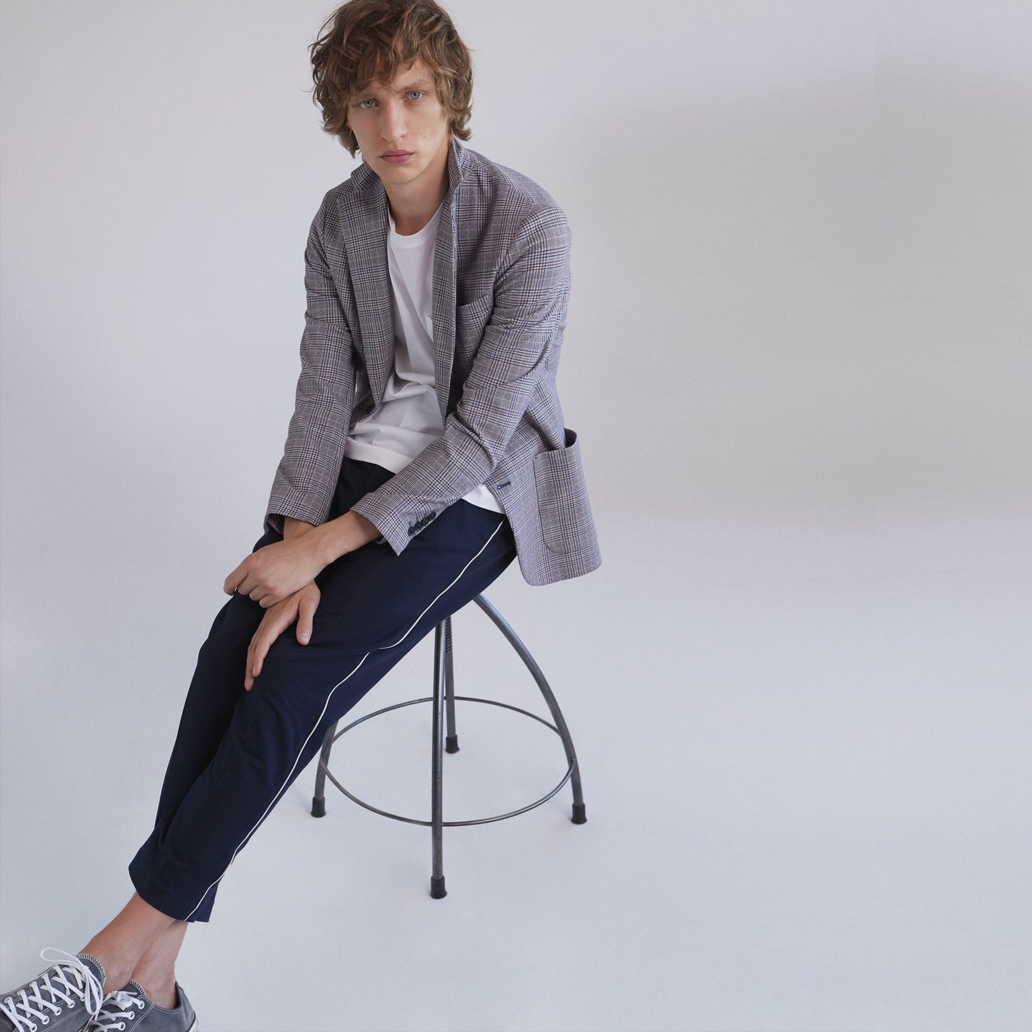 - Cotton Trousers With Stripe - Navy