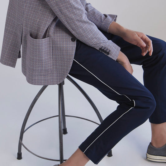 - Cotton Trousers With Stripe - Navy