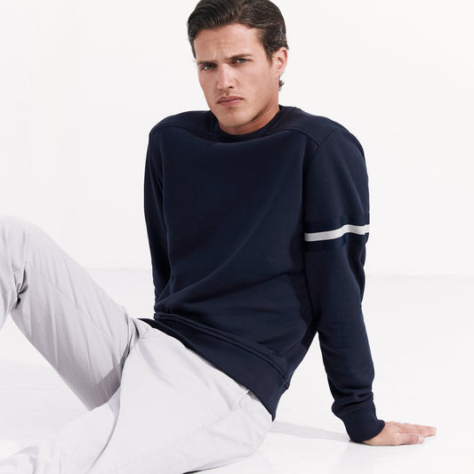 Moore - Crew Neck Sweater With Band - Navy